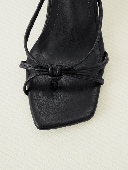 Clariva Multiple Strap Criss-Cross Design Slip-On Black Square Toe Stiletto Heel Sandals, Fashionable High Heel Mules, Comfortable Black High Heels, Kitten Heel, Suitable For Any Formal Occasion For W