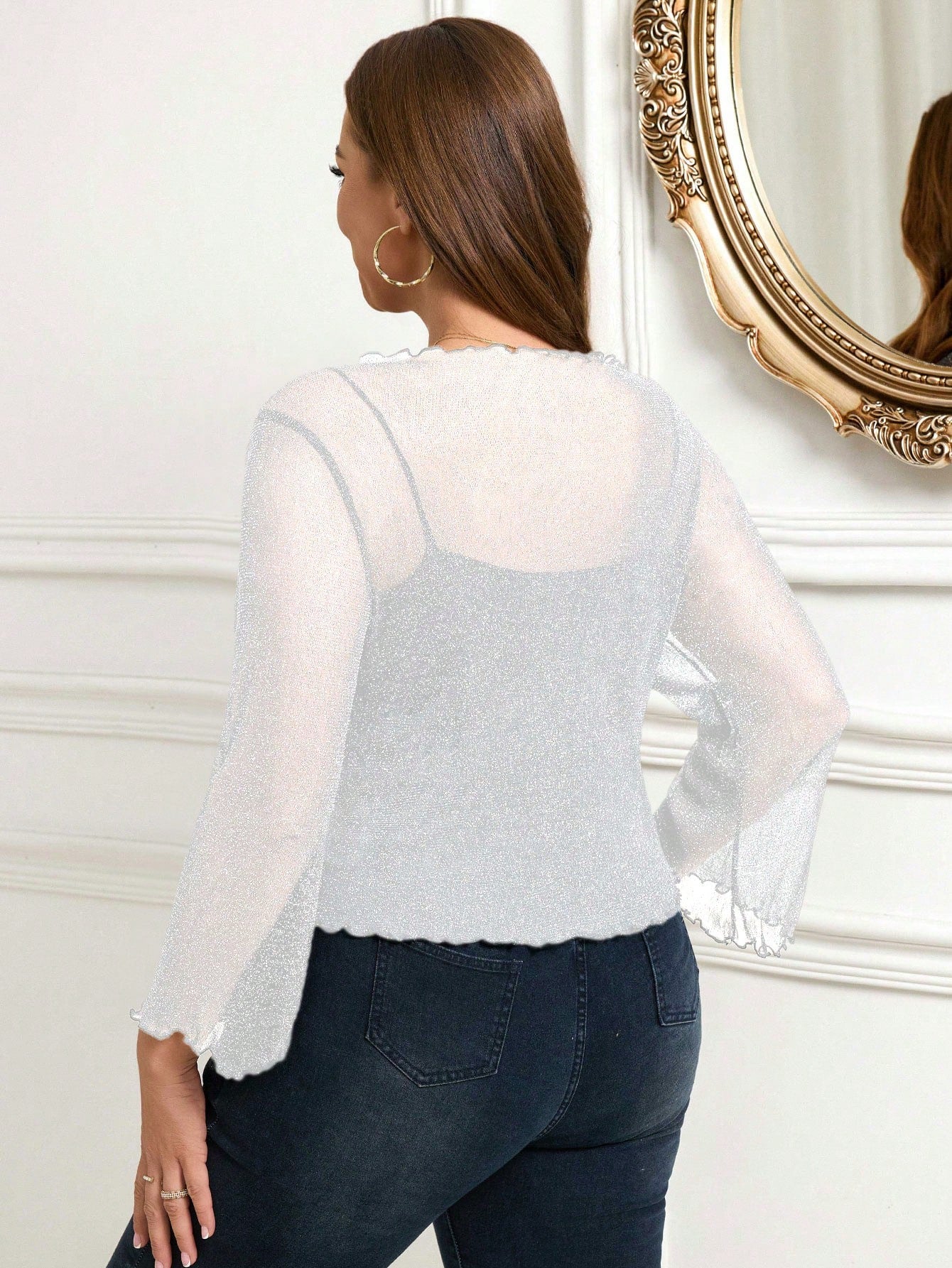 Clasi Open Front Cropped Top With Knot & Lettuce Trim, Party Wear, For Plus Size Women