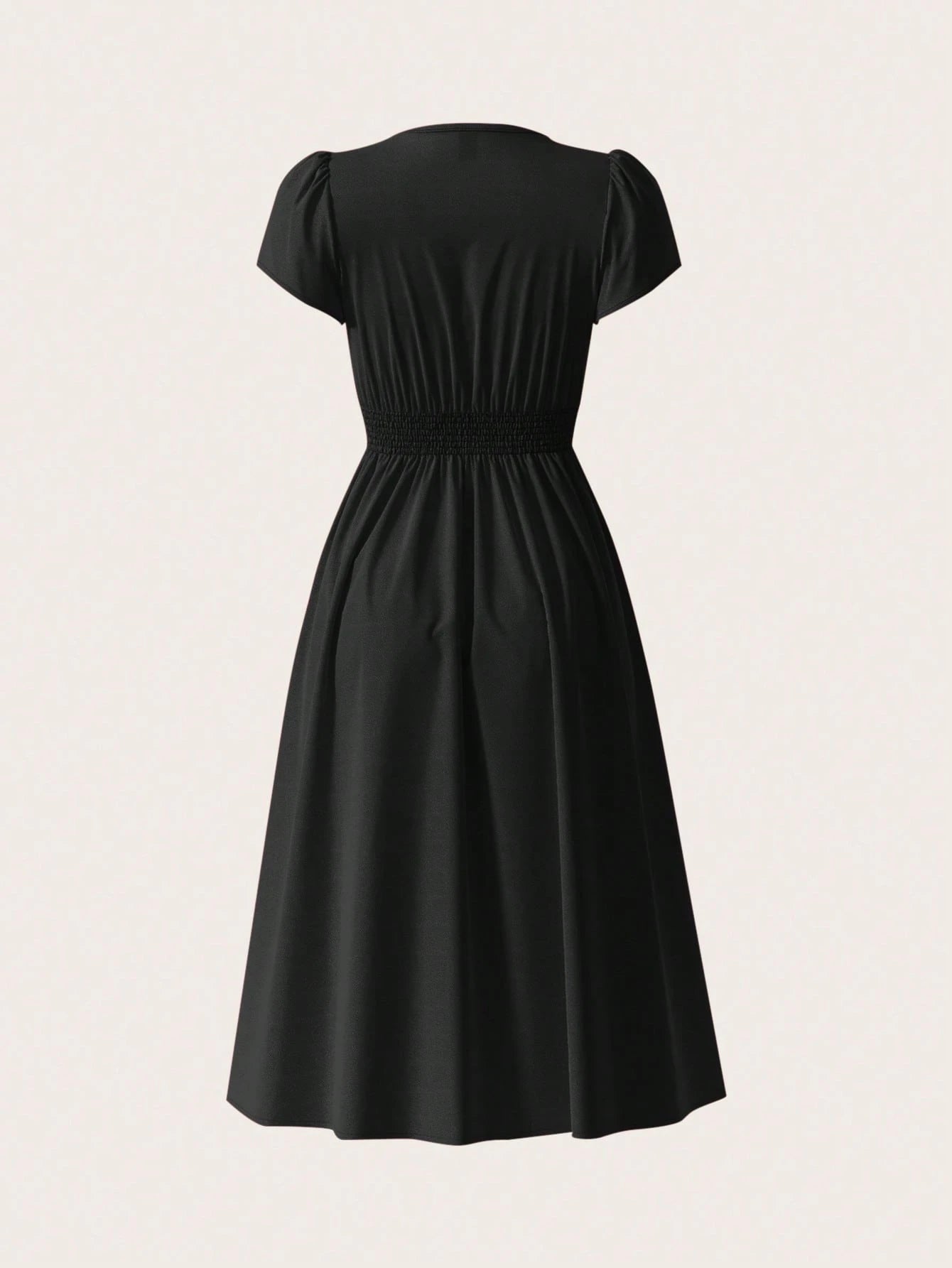 Clasi Women's Elegant Solid Color Asymmetric Pocket Cinched Waist V-Neck Flare Hem Mid-Length Dress,Dresses For Women Summer