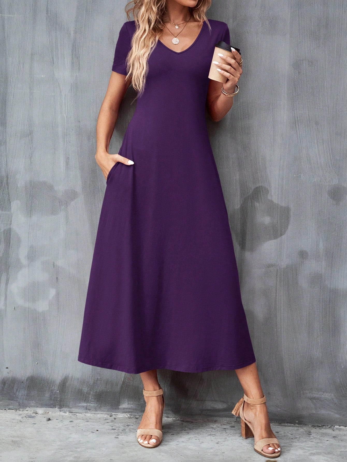 Clasi Women's Solid Color Hidden Pocket Dress