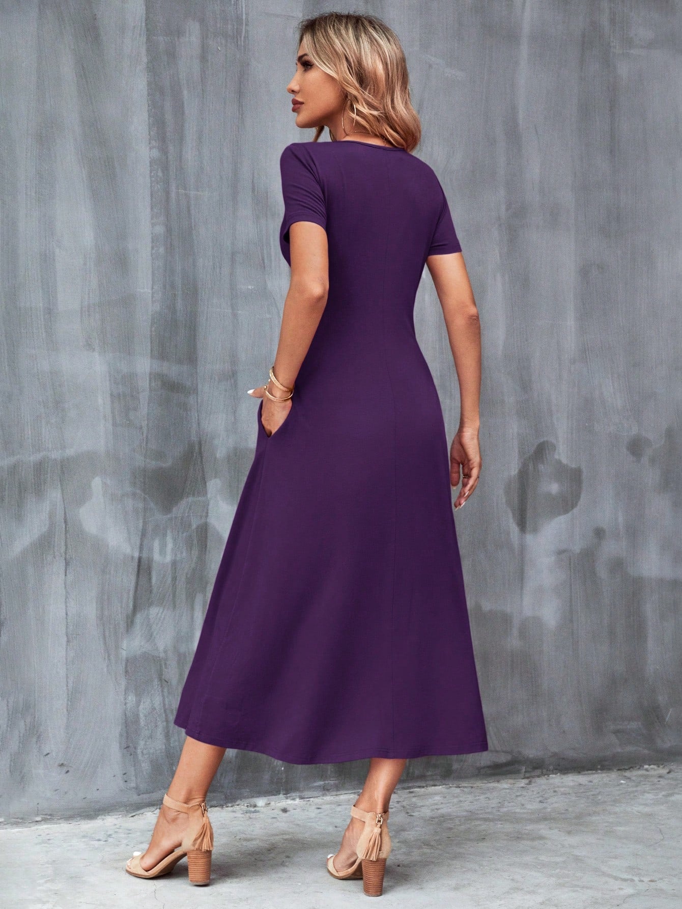 Clasi Women's Solid Color Hidden Pocket Dress