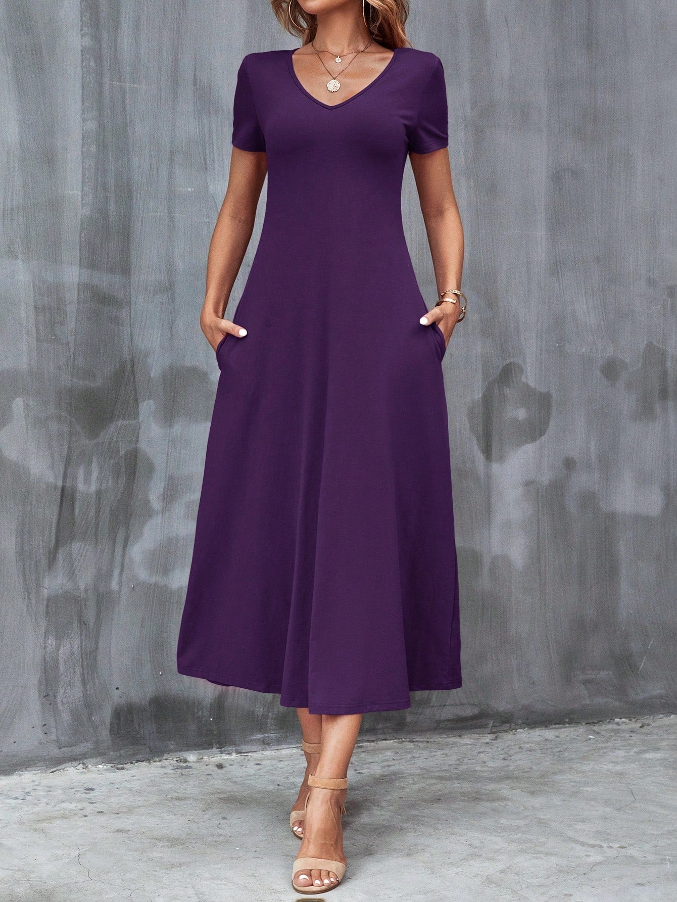Clasi Women's Solid Color Hidden Pocket Dress