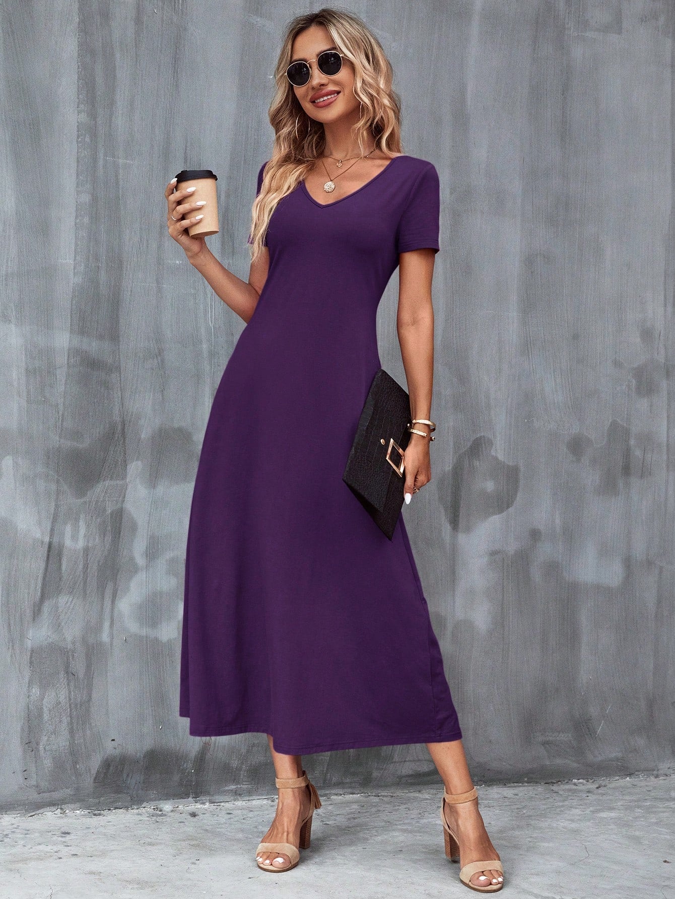 Clasi Women's Solid Color Hidden Pocket Dress