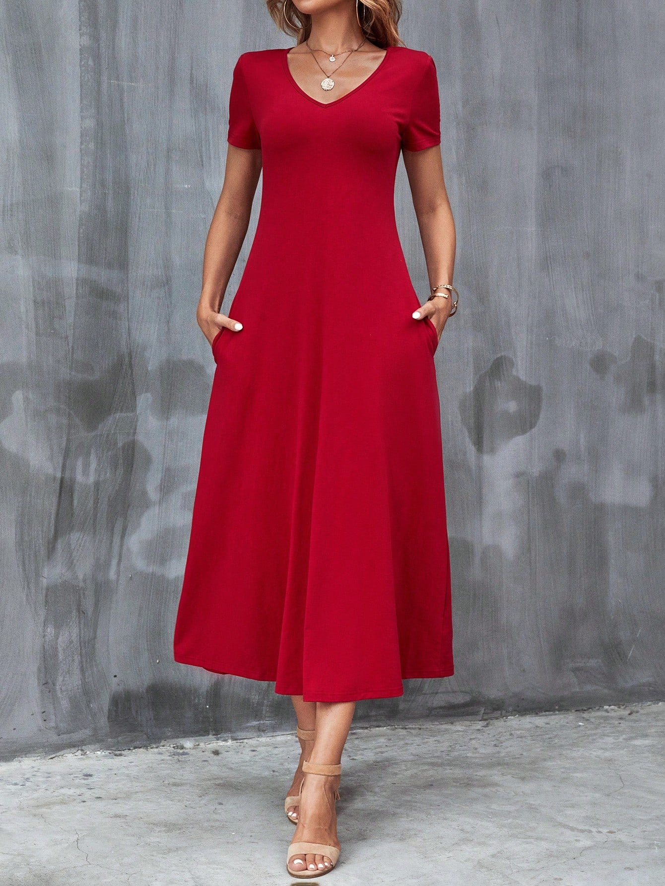 Clasi Women's Solid Color Hidden Pocket Dress