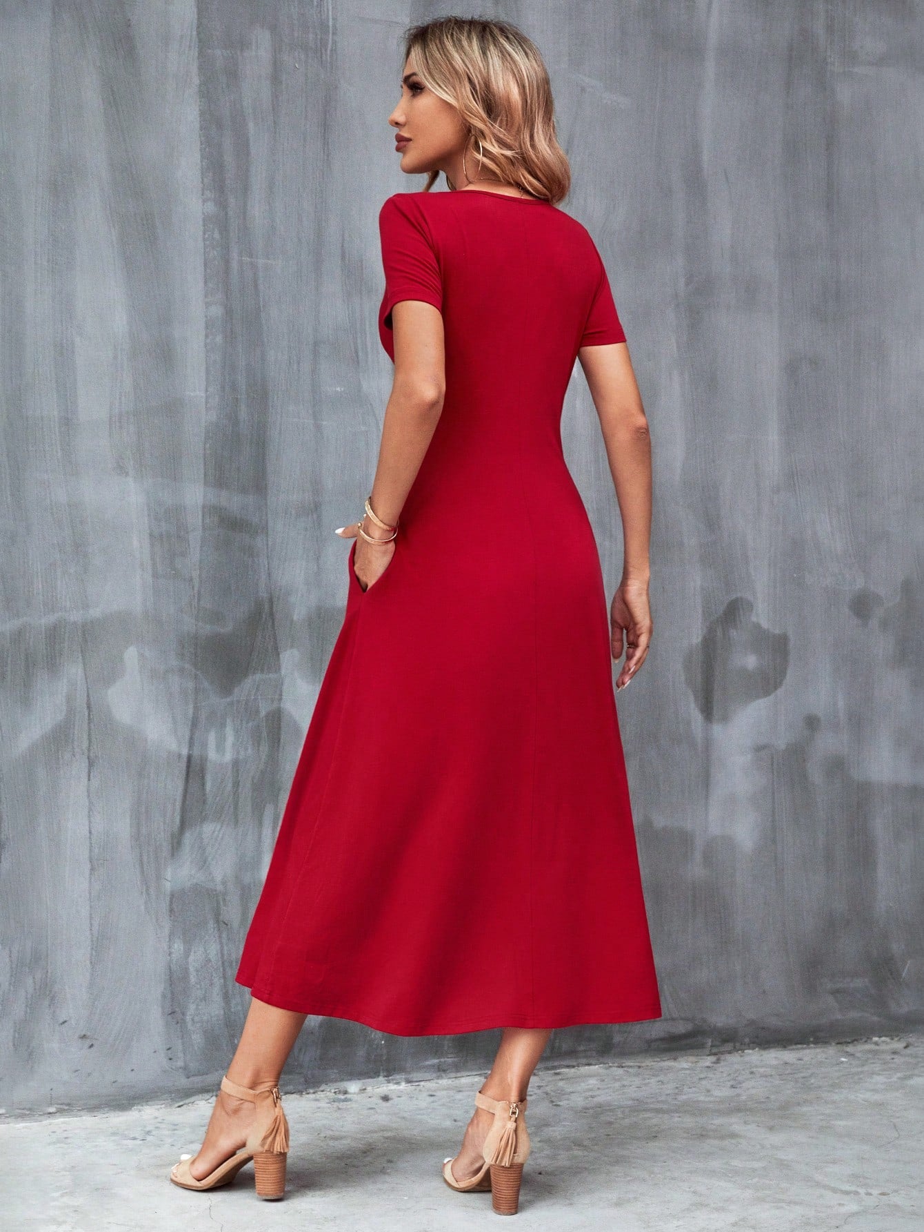 Clasi Women's Solid Color Hidden Pocket Dress