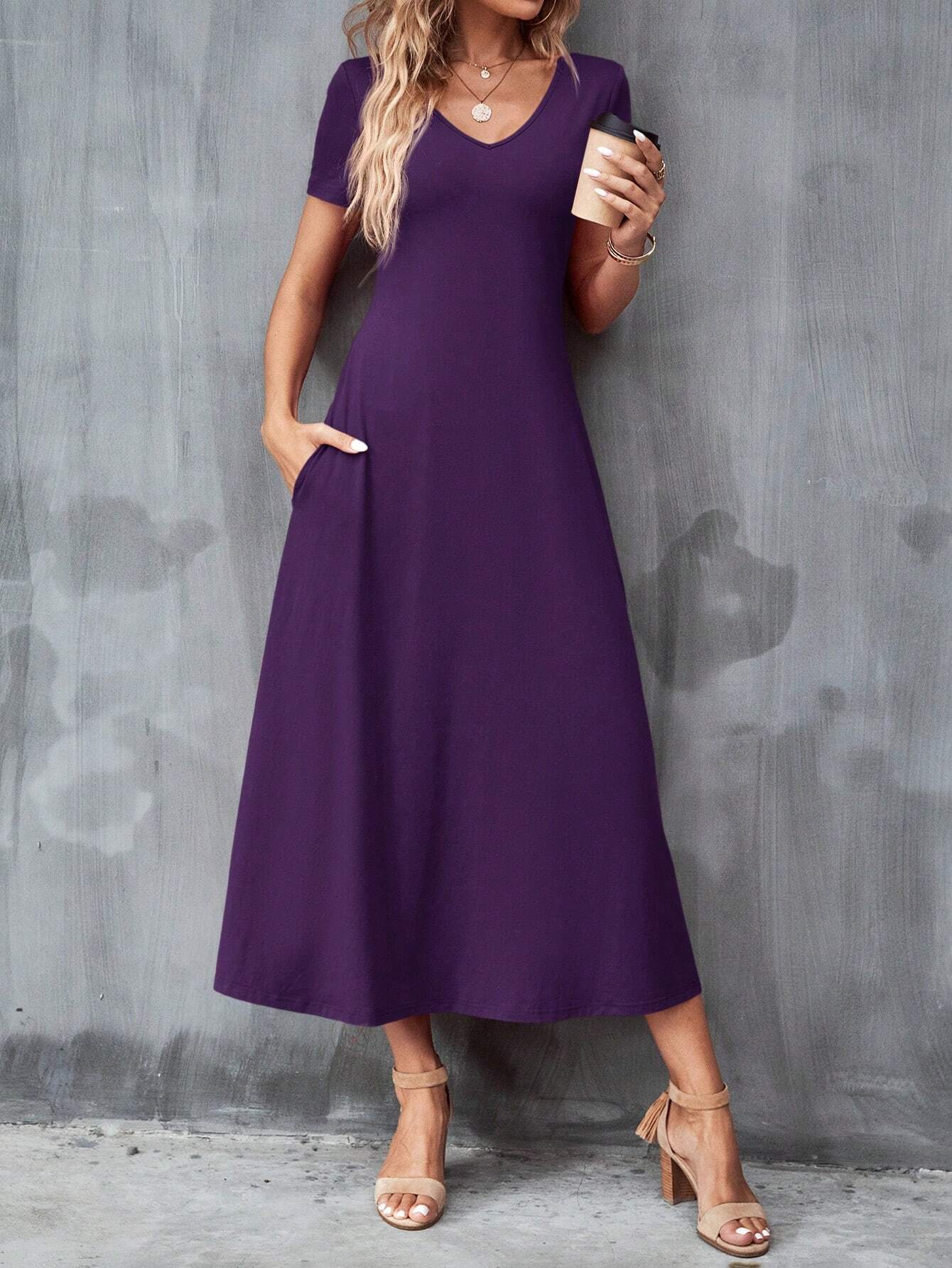 Clasi Women's Solid Color Hidden Pocket Dress