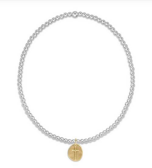 Classic Sterling Mixed Metal 2mm Bead Bracelet - Inspire Small Gold Charm