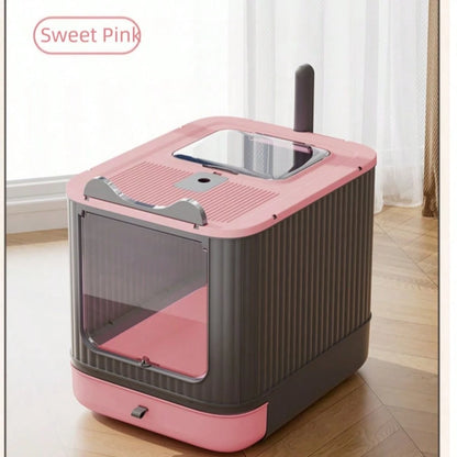 Cleaning Essential! Elf Open-Top Large Cat Litter Box- Two-Way Access, Litter Scatter Prevention, Fully Enclosed Odor Lock, Includes A Scoop + Pet Comb For Enhanced Efficiency. The Comb Effortlessly