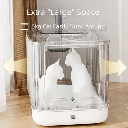 Cleaning Essential! Elf Open-Top Large Cat Litter Box- Two-Way Access, Litter Scatter Prevention, Fully Enclosed Odor Lock, Includes A Scoop + Pet Comb For Enhanced Efficiency. The Comb Effortlessly
