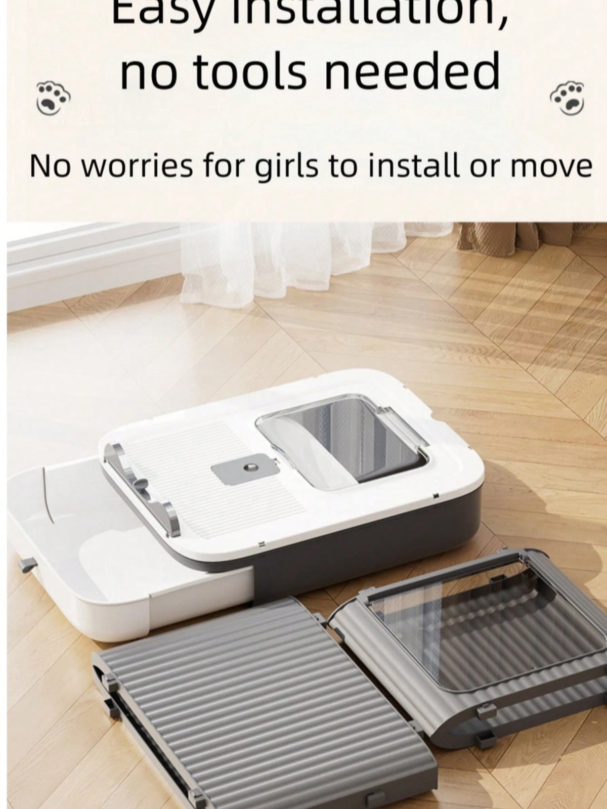 Cleaning Essential! Elf Open-Top Large Cat Litter Box- Two-Way Access, Litter Scatter Prevention, Fully Enclosed Odor Lock, Includes A Scoop + Pet Comb For Enhanced Efficiency. The Comb Effortlessly