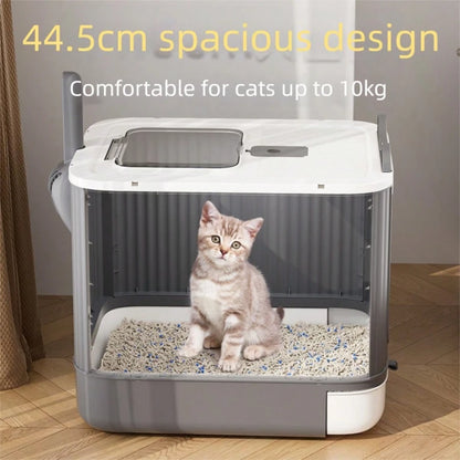 Cleaning Essential! Elf Open-Top Large Cat Litter Box- Two-Way Access, Litter Scatter Prevention, Fully Enclosed Odor Lock, Includes A Scoop + Pet Comb For Enhanced Efficiency. The Comb Effortlessly