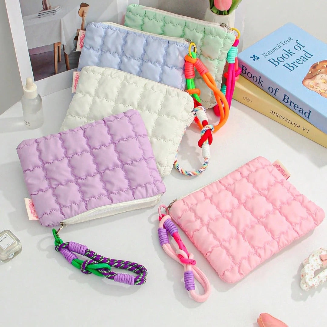 Cloud Shaped Cosmetic Bag, Solid Color Pleated Lipstick & Earphone Storage Pouch, Large Capacity Casual Portable Versatile Handbag, Sweet Coin Purse