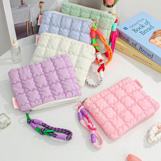 Cloud Shaped Cosmetic Bag, Solid Color Pleated Lipstick & Earphone Storage Pouch, Large Capacity Casual Portable Versatile Handbag, Sweet Coin Purse