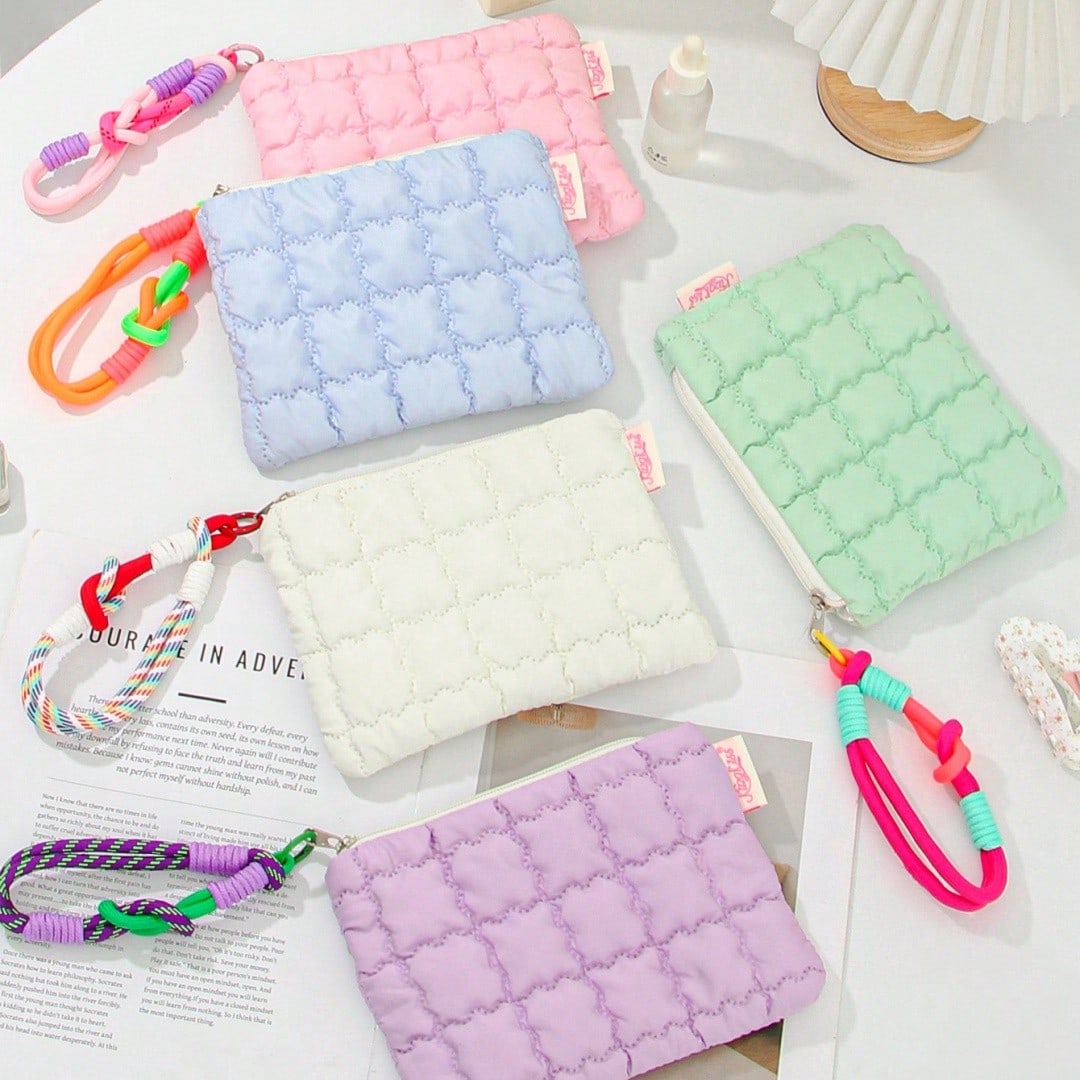 Cloud Shaped Cosmetic Bag, Solid Color Pleated Lipstick & Earphone Storage Pouch, Large Capacity Casual Portable Versatile Handbag, Sweet Coin Purse