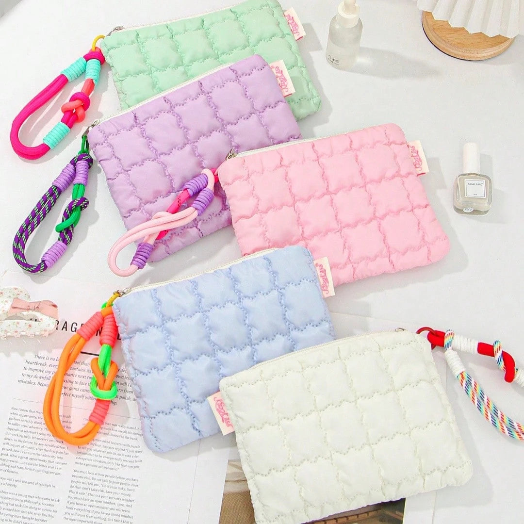 Cloud Shaped Cosmetic Bag, Solid Color Pleated Lipstick & Earphone Storage Pouch, Large Capacity Casual Portable Versatile Handbag, Sweet Coin Purse