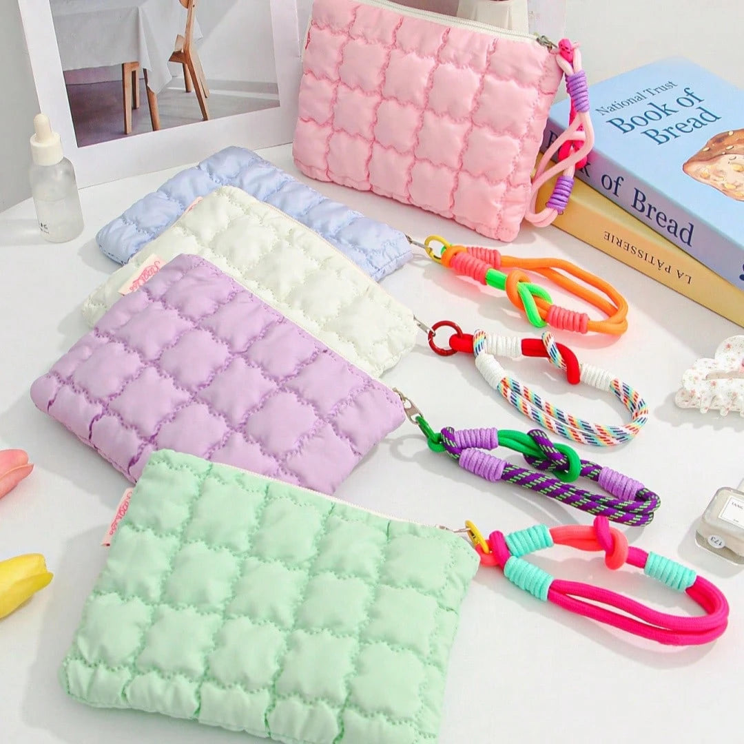 Cloud Shaped Cosmetic Bag, Solid Color Pleated Lipstick & Earphone Storage Pouch, Large Capacity Casual Portable Versatile Handbag, Sweet Coin Purse