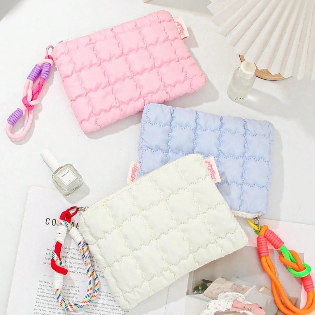 Cloud Shaped Cosmetic Bag, Solid Color Pleated Lipstick & Earphone Storage Pouch, Large Capacity Casual Portable Versatile Handbag, Sweet Coin Purse