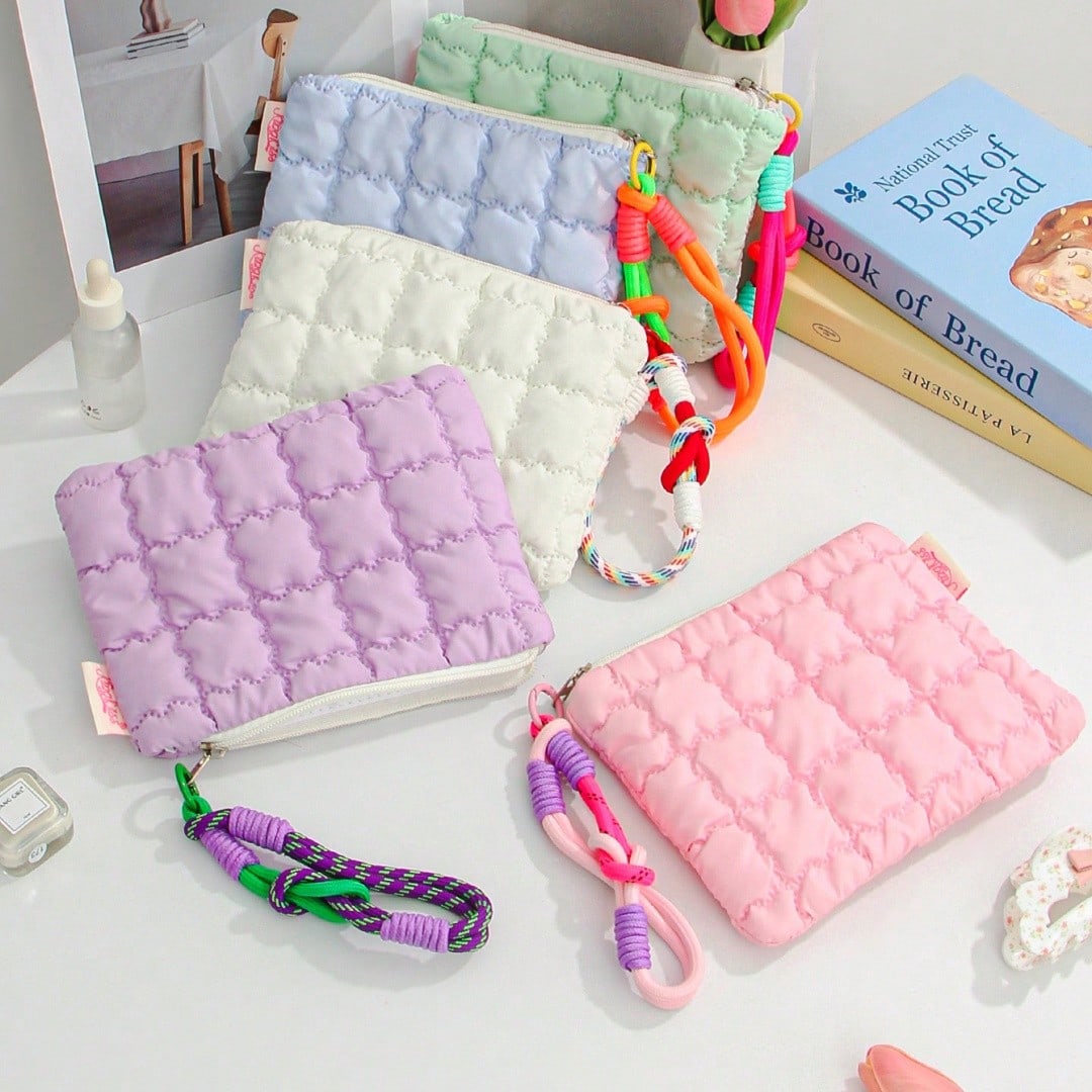 Cloud Shaped Cosmetic Bag, Solid Color Pleated Lipstick & Earphone Storage Pouch, Large Capacity Casual Portable Versatile Handbag, Sweet Coin Purse