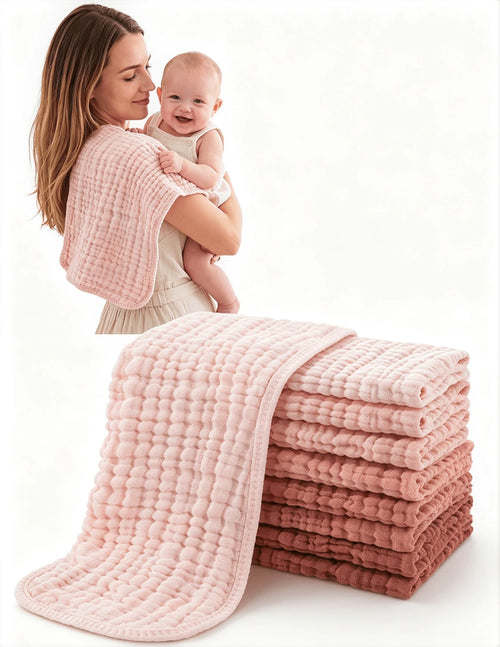 CN. 12pcs 20x10 Inch/9x9 Inch Muslin Baby Washcloths 100% O-Rganic Cotton,Baby Stuff,Face Towels Wash Cloths For Baby Soft And Absorbent Baby Wipes