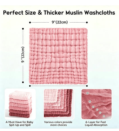 CN. 12pcs 20x10 Inch/9x9 Inch Muslin Baby Washcloths 100% O-Rganic Cotton,Baby Stuff,Face Towels Wash Cloths For Baby Soft And Absorbent Baby Wipes