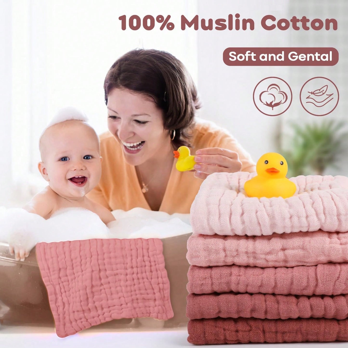 CN. 12pcs 20x10 Inch/9x9 Inch Muslin Baby Washcloths 100% O-Rganic Cotton,Baby Stuff,Face Towels Wash Cloths For Baby Soft And Absorbent Baby Wipes
