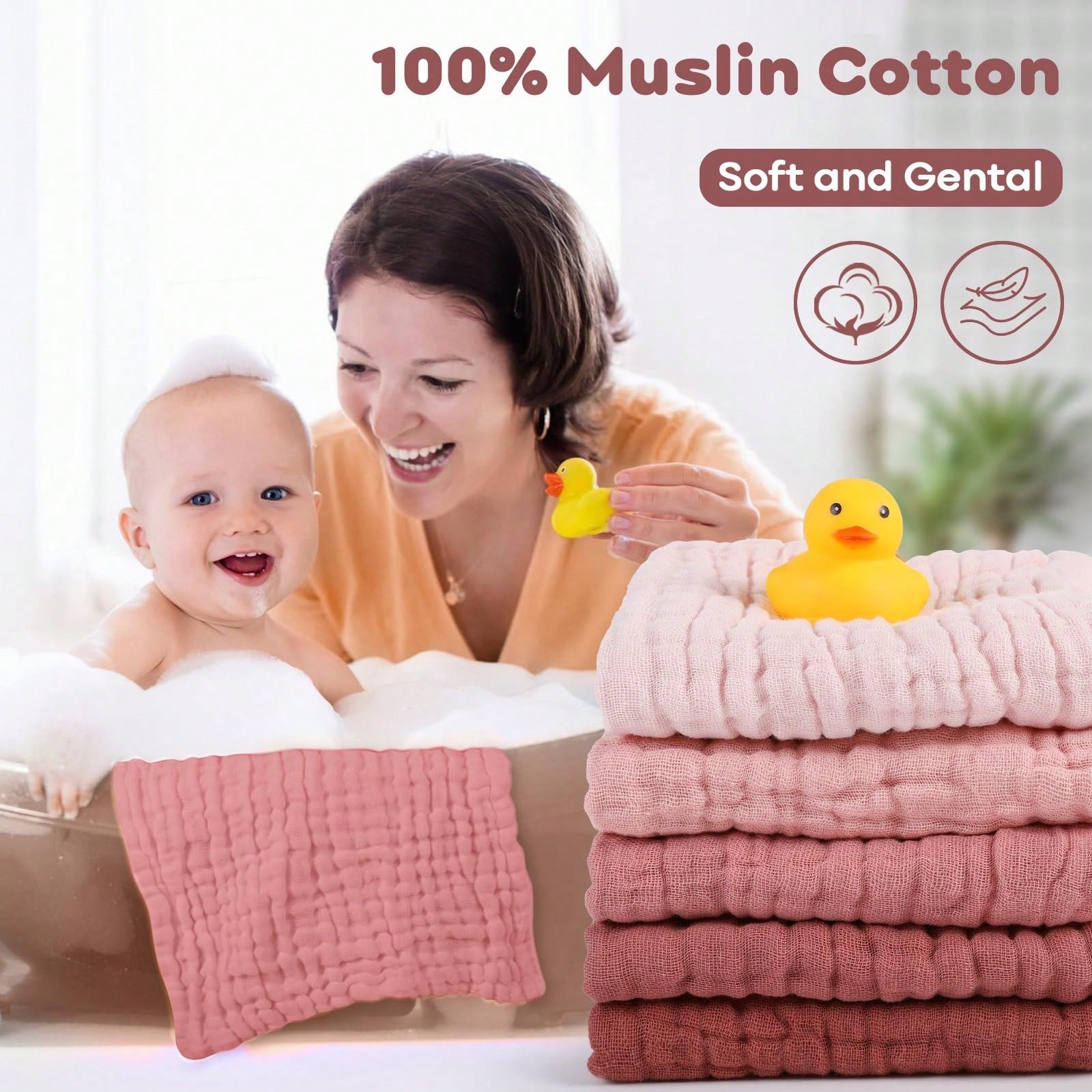 CN. 12pcs 20x10 Inch/9x9 Inch Muslin Baby Washcloths 100% O-Rganic Cotton,Baby Stuff,Face Towels Wash Cloths For Baby Soft And Absorbent Baby Wipes