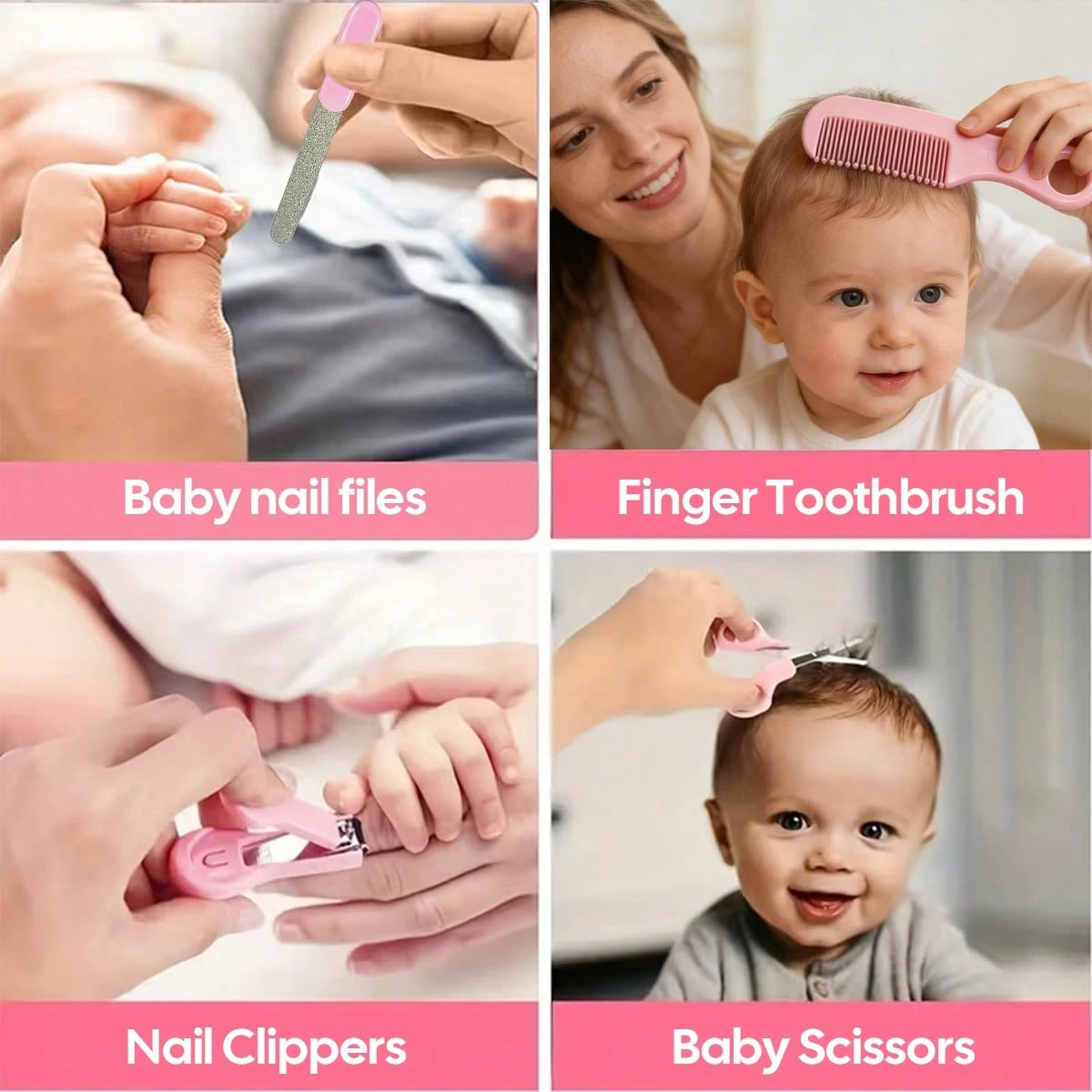 Cochildor Baby Hygiene Care Set 6Pcs, Hair Tools & Nail Clipper, Plastic Grooming Kit, Great Gift For Kids