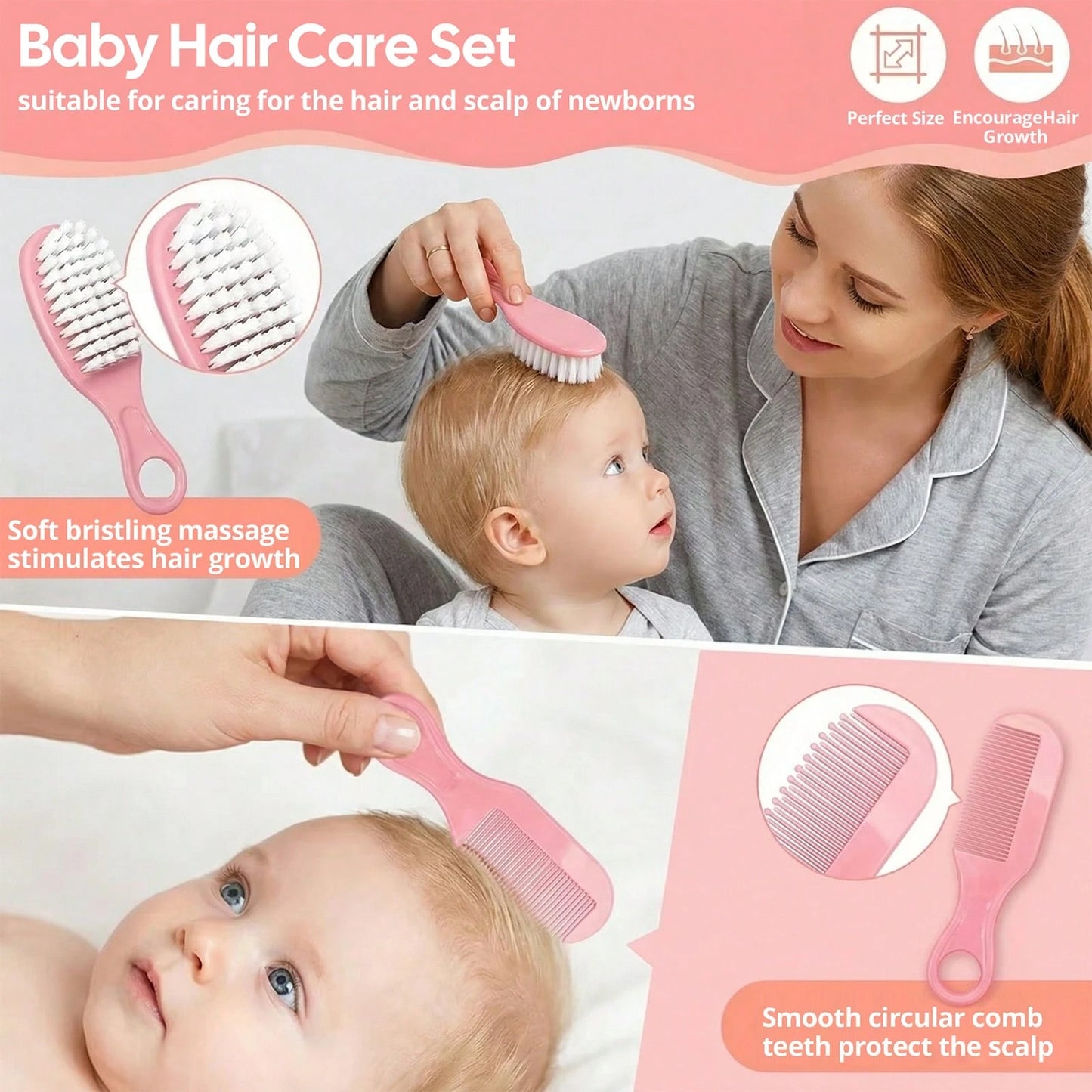 Cochildor Baby Hygiene Care Set 6Pcs, Hair Tools & Nail Clipper, Plastic Grooming Kit, Great Gift For Kids