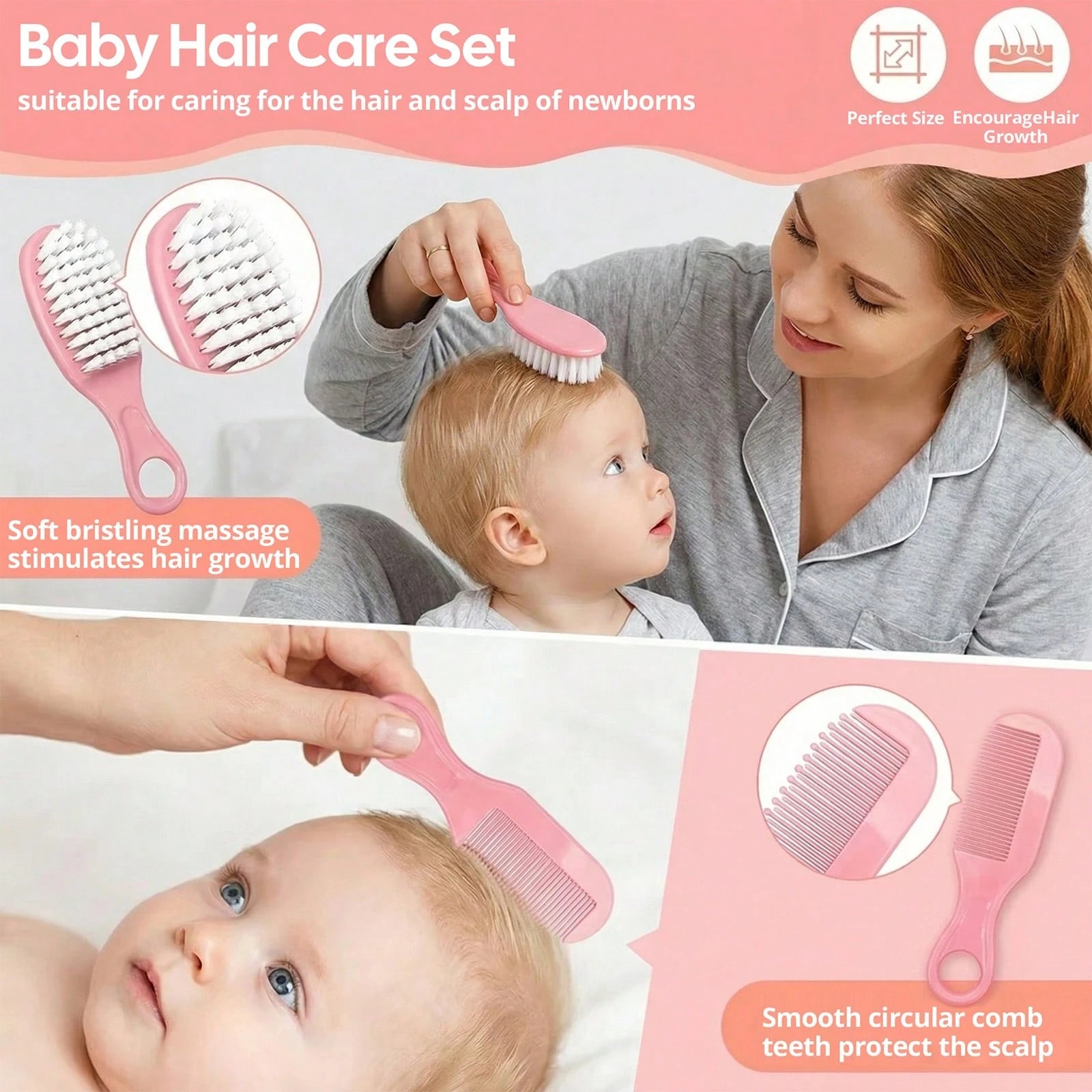 Cochildor Baby Hygiene Care Set 6Pcs, Hair Tools & Nail Clipper, Plastic Grooming Kit, Great Gift For Kids