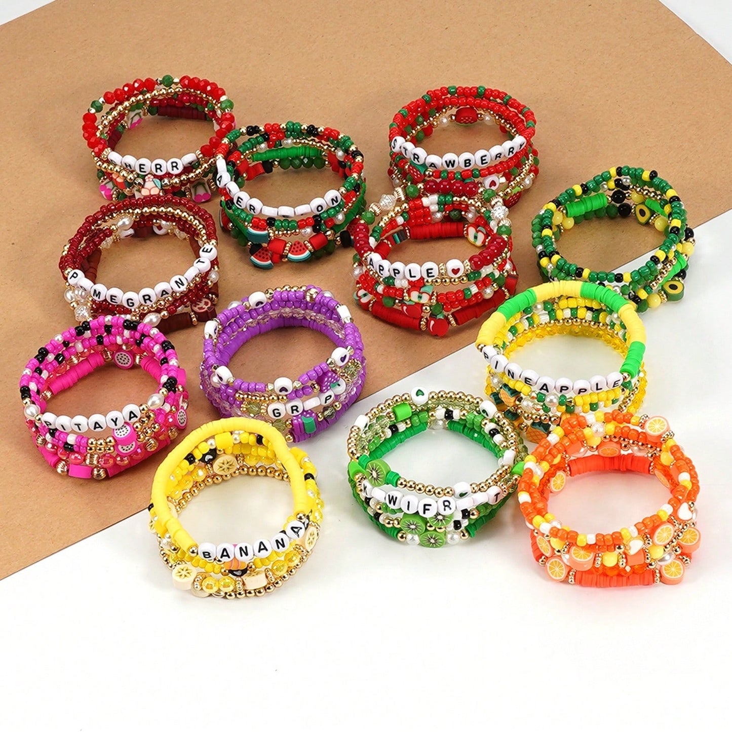 Colorful Dopamine Fruit Bead Stretch Wrist Decor, Mini Bead Soft Clay Stackable Friendship Hand Ornament For Daily Friend Gift