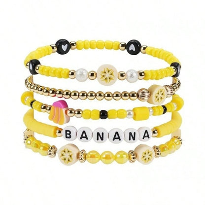 Colorful Dopamine Fruit Bead Stretch Wrist Decor, Mini Bead Soft Clay Stackable Friendship Hand Ornament For Daily Friend Gift