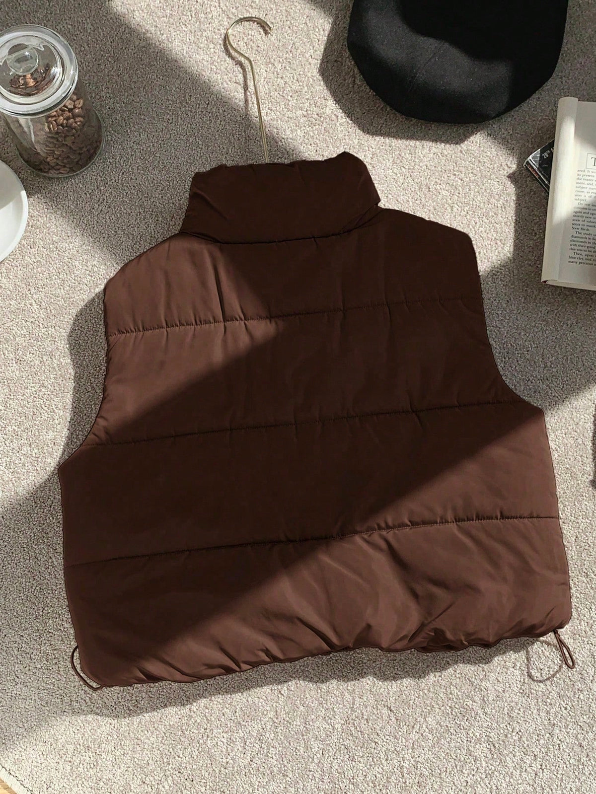 Comfortcana Plus Size Casual Stand Collar Black Padded Vest In Fall/Winter
