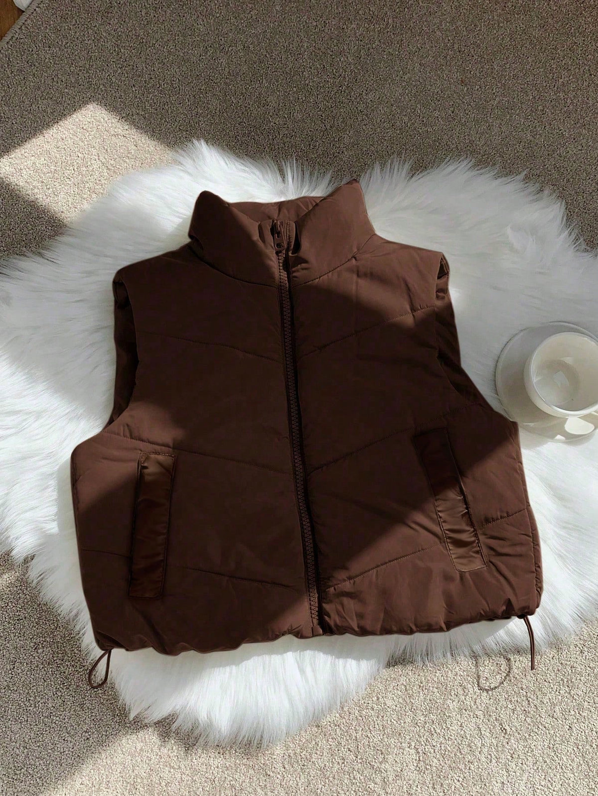 Comfortcana Plus Size Casual Stand Collar Black Padded Vest In Fall/Winter