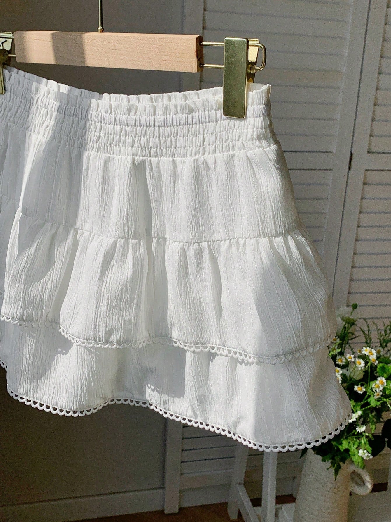 Comfortcana Skorts For Women Country Concert White Woven Women Elastic Waist Ruffle Hem A-Line Skirt Back-To-School Date Work School Autumn Fairy Cute