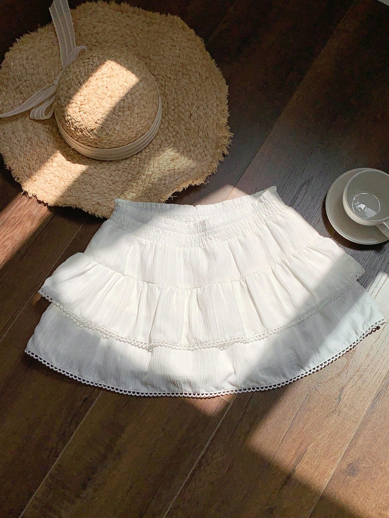 Comfortcana Skorts For Women Country Concert White Woven Women Elastic Waist Ruffle Hem A-Line Skirt Back-To-School Date Work School Autumn Fairy Cute