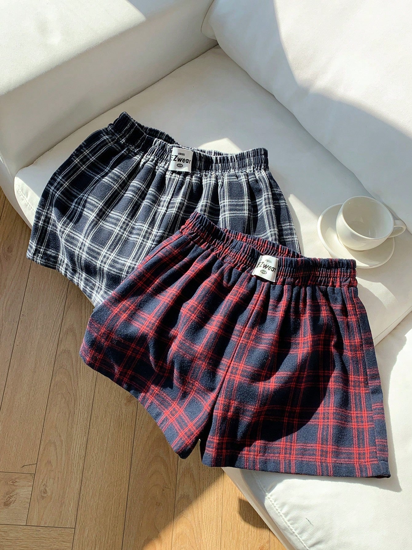 Comfortcana Two-Piece Set Casual Woven Plaid Wide Leg Shorts, Summer