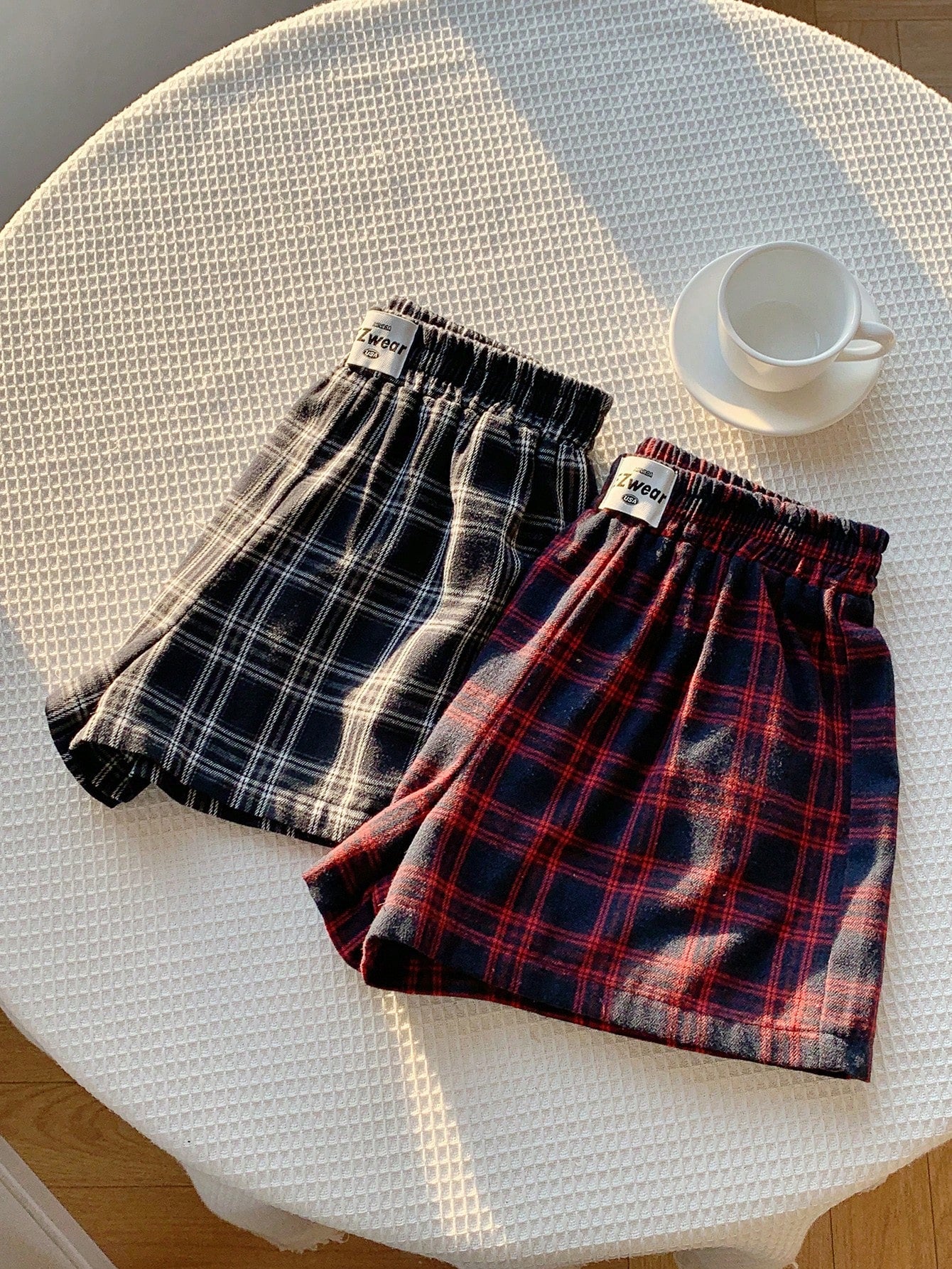 Comfortcana Two-Piece Set Casual Woven Plaid Wide Leg Shorts, Summer
