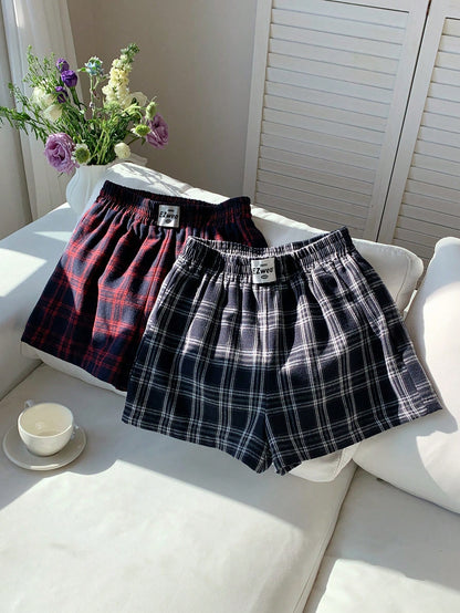 Comfortcana Two-Piece Set Casual Woven Plaid Wide Leg Shorts, Summer