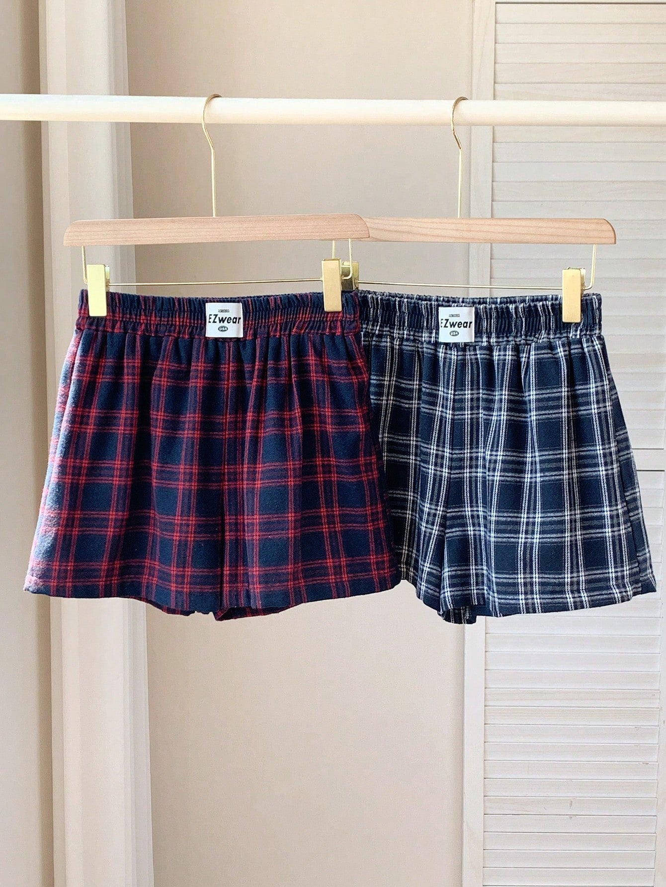 Comfortcana Two-Piece Set Casual Woven Plaid Wide Leg Shorts, Summer
