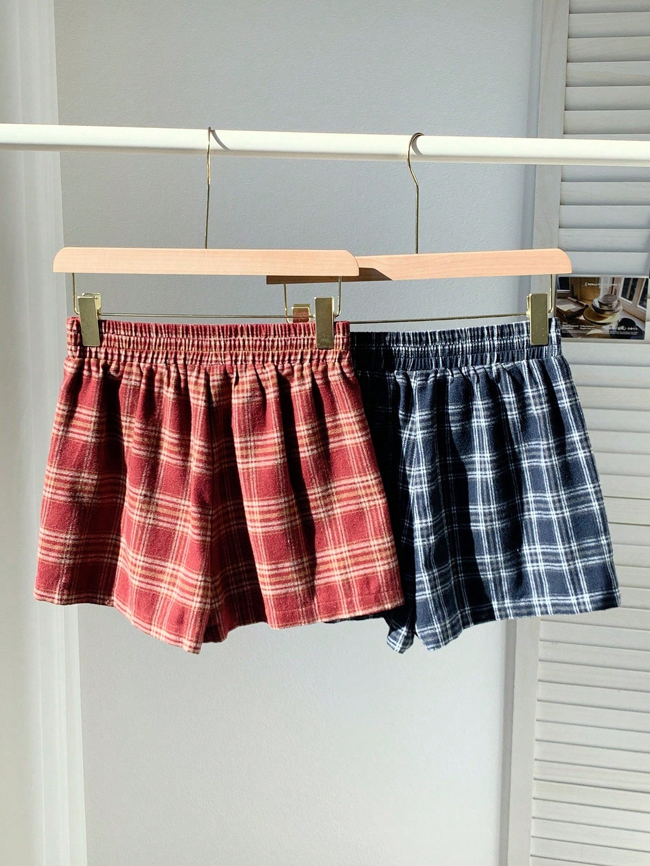 Comfortcana Two-Piece Set Casual Woven Plaid Wide Leg Shorts, Summer