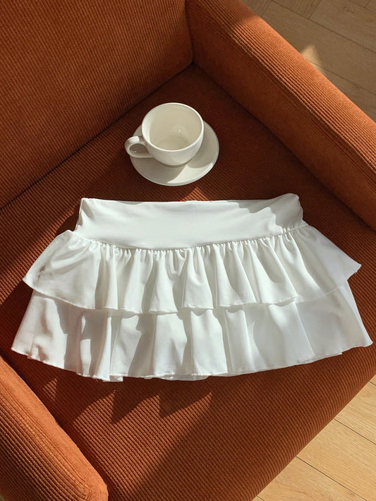 Comfortcana Women's Double Layer Ruffle Hem A-Line Skirt