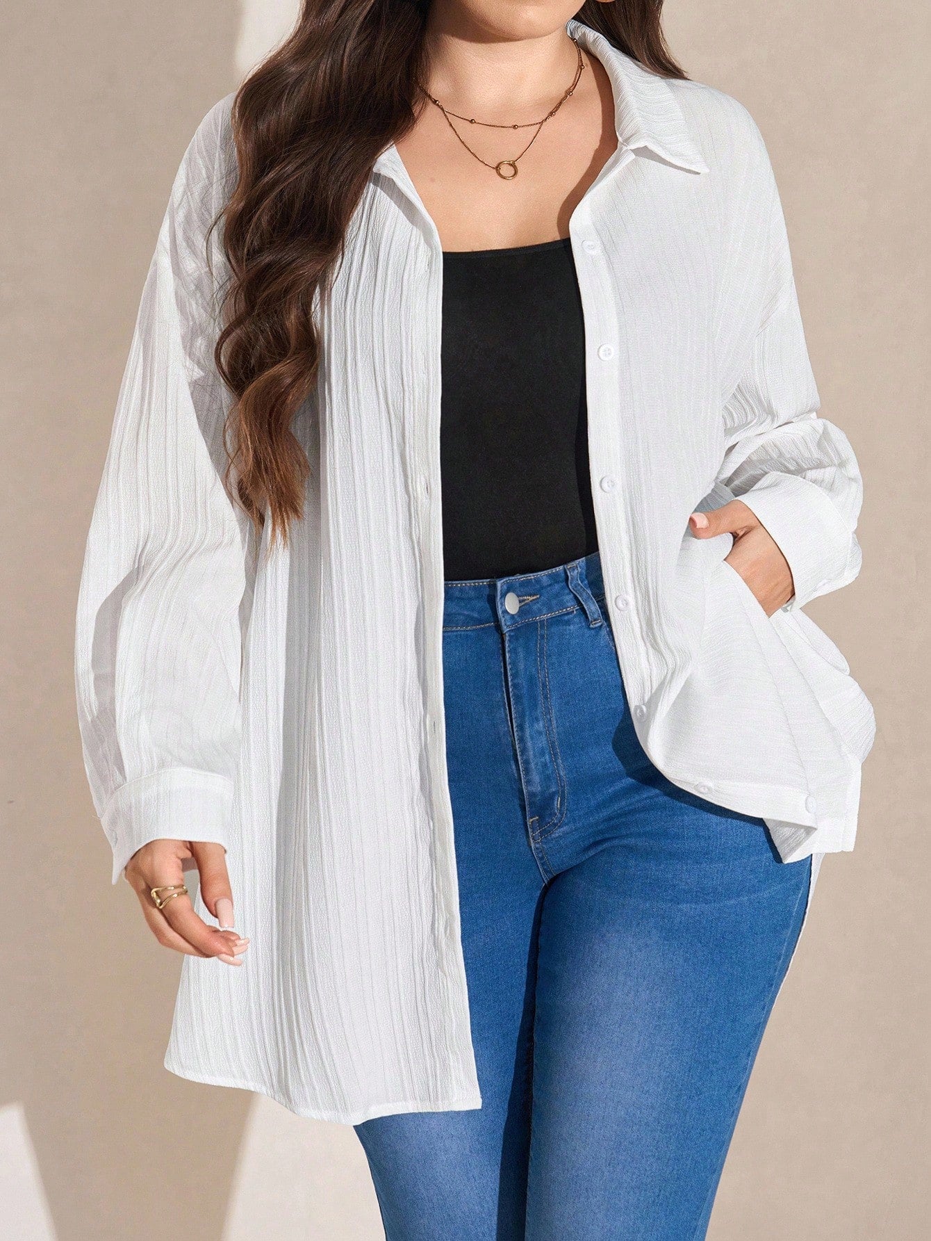 Comfylo Winter Clothes Textured Casual Plus Size Solid Color Summer Long Sleeve Blouse Shirt Fall