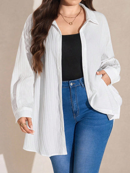 Comfylo Winter Clothes Textured Casual Plus Size Solid Color Summer Long Sleeve Blouse Shirt Fall