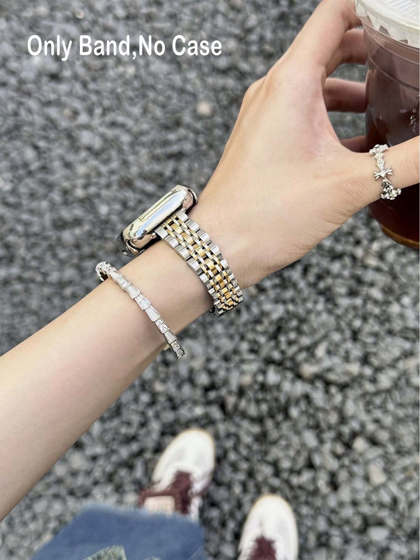 Compatible With Apple Watch Ultra 3/2/1 Series SE/S11/S10/S9/S8/S7/S5/S4/S3/S2/S1, 1pc Narrow 7-Bead Stainless Steel Watch Band, Creative Women's Elegant Fashion Metal Gold And Silver Watch Band, 14mm