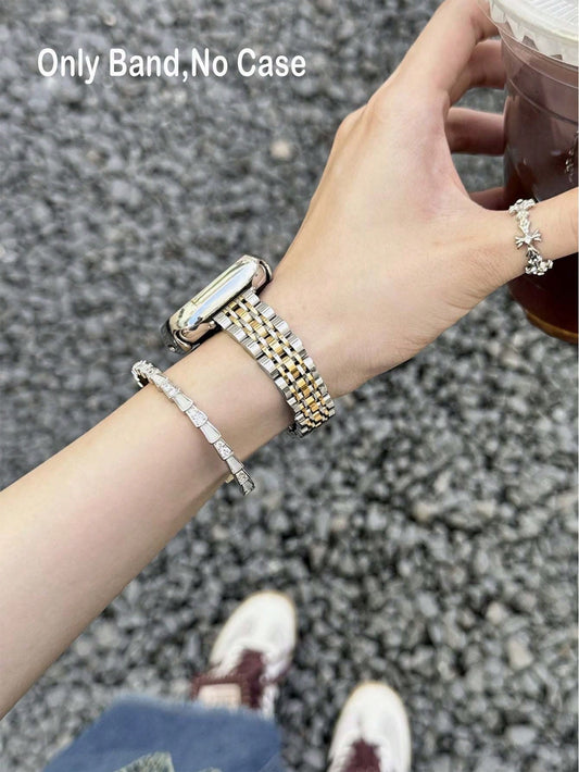 Compatible With Apple Watch Ultra 3/2/1 Series SE/S11/S10/S9/S8/S7/S5/S4/S3/S2/S1, 1pc Narrow 7-Bead Stainless Steel Watch Band, Creative Women's Elegant Fashion Metal Gold And Silver Watch Band, 14mm