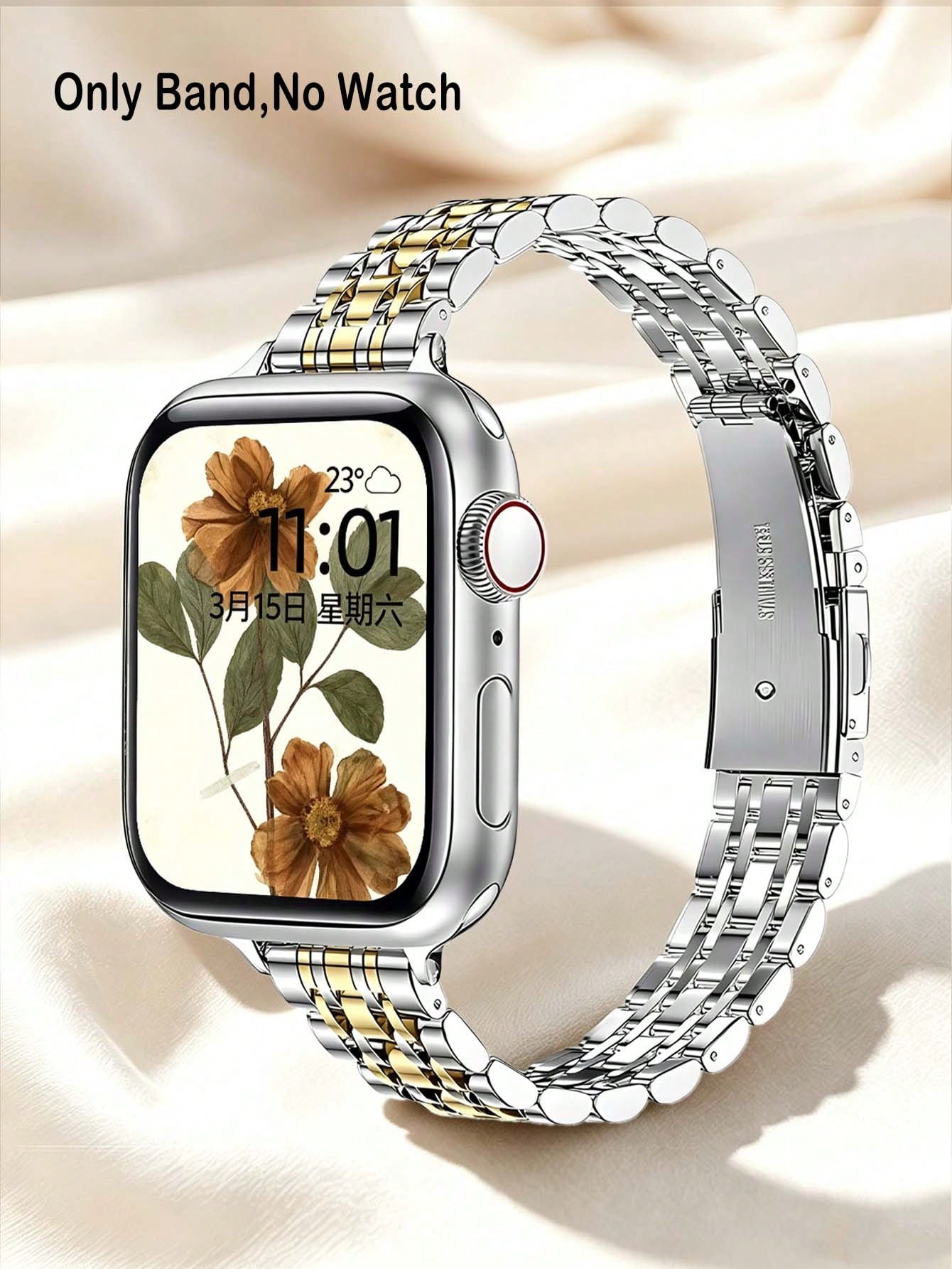 Compatible With Apple Watch Ultra 3/2/1 Series SE/S11/S10/S9/S8/S7/S5/S4/S3/S2/S1, 1pc Narrow 7-Bead Stainless Steel Watch Band, Creative Women's Elegant Fashion Metal Gold And Silver Watch Band, 14mm