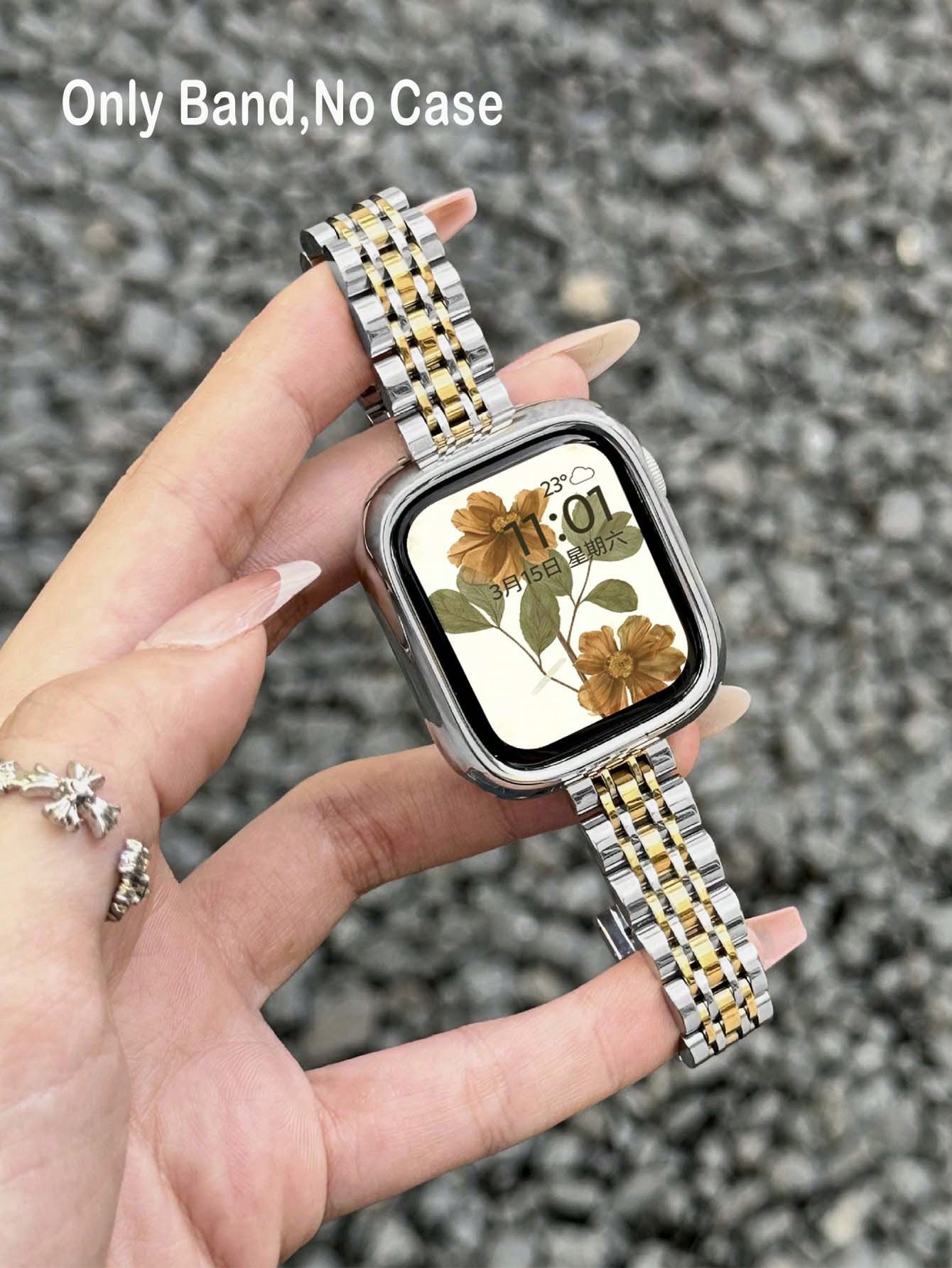 Compatible With Apple Watch Ultra 3/2/1 Series SE/S11/S10/S9/S8/S7/S5/S4/S3/S2/S1, 1pc Narrow 7-Bead Stainless Steel Watch Band, Creative Women's Elegant Fashion Metal Gold And Silver Watch Band, 14mm