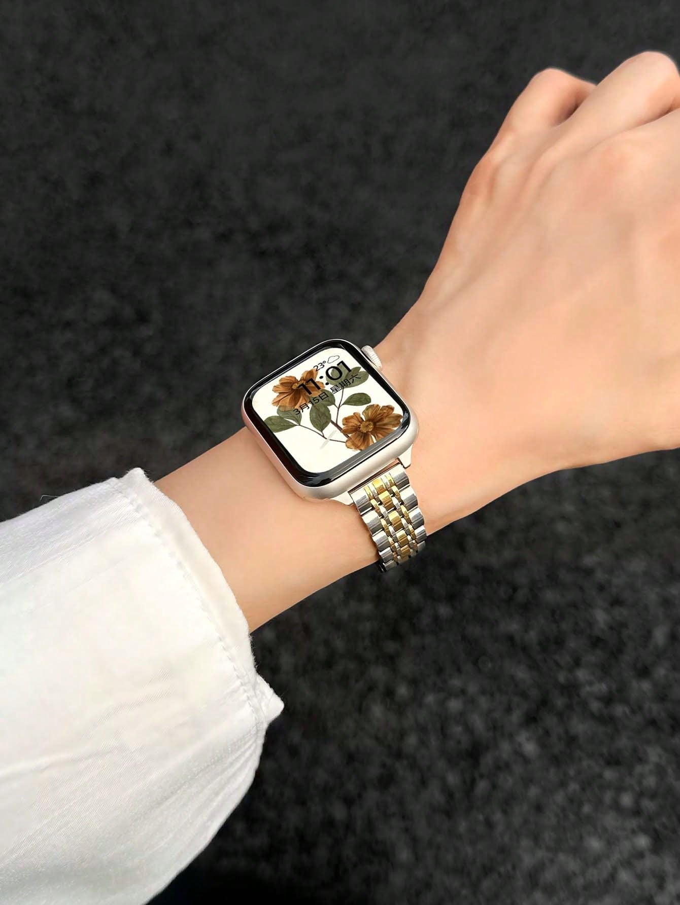 Compatible With Apple Watch Ultra 3/2/1 Series SE/S11/S10/S9/S8/S7/S5/S4/S3/S2/S1, 1pc Narrow 7-Bead Stainless Steel Watch Band, Creative Women's Elegant Fashion Metal Gold And Silver Watch Band, 14mm
