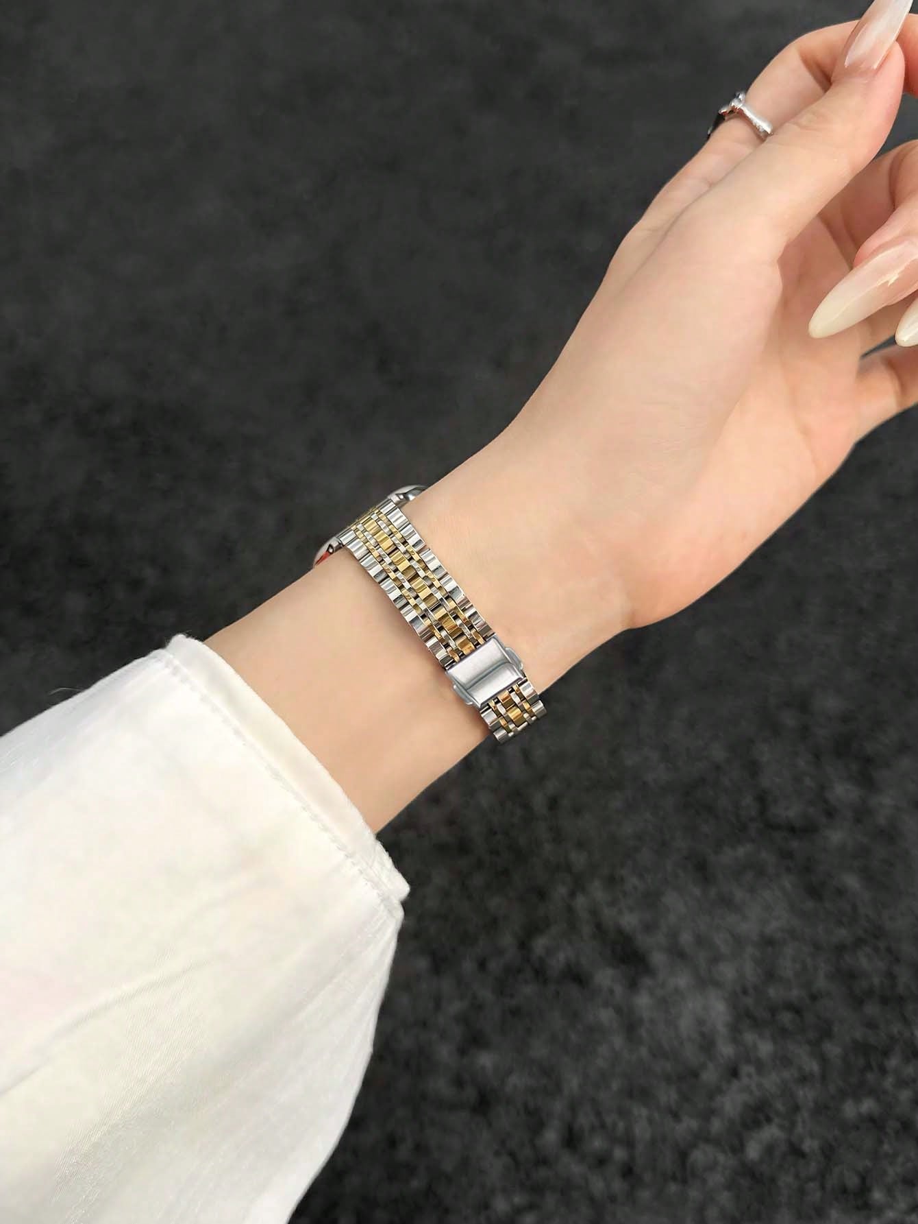 Compatible With Apple Watch Ultra 3/2/1 Series SE/S11/S10/S9/S8/S7/S5/S4/S3/S2/S1, 1pc Narrow 7-Bead Stainless Steel Watch Band, Creative Women's Elegant Fashion Metal Gold And Silver Watch Band, 14mm
