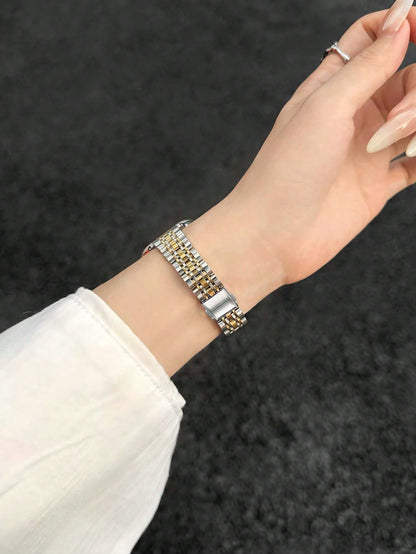 Compatible With Apple Watch Ultra 3/2/1 Series SE/S11/S10/S9/S8/S7/S5/S4/S3/S2/S1, 1pc Narrow 7-Bead Stainless Steel Watch Band, Creative Women's Elegant Fashion Metal Gold And Silver Watch Band, 14mm